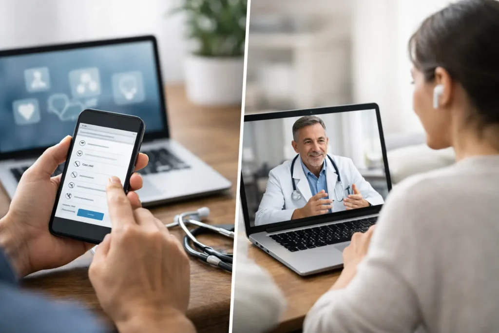Triagem online versus videochamada médica